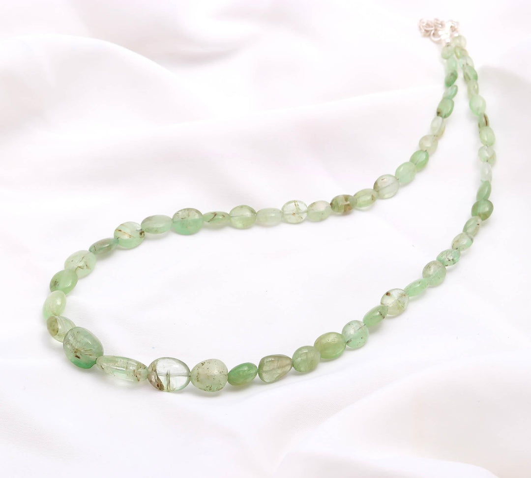 Green Emerald Oval Beads Necklace, Natural Emerald Beaded Necklace, Sterling Silver Gemstone Jewelry, Bridesmaid Necklace Gifts