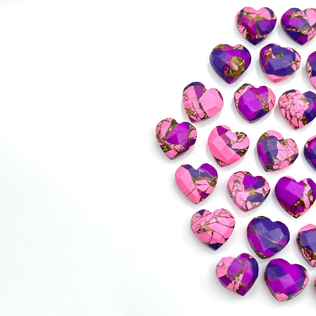 Mohave Copper Turquoise Heart Shape Beads, Pink & Purple Turquoise Heart Shape Carving Beads, 8 MM Heart Charm Beads, Turquoise Gemstones