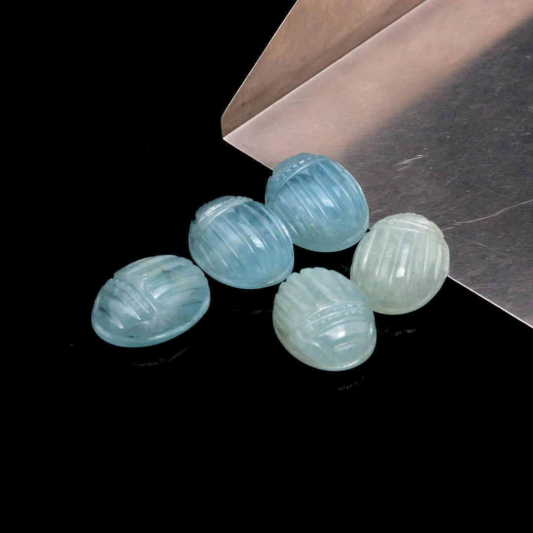 Natural Aquamarine Scarab Carved Gemstone, Fancy Shape Scarab Carving, Insect Beads, 16X12 MM, Home Decor Crystals, Reiki Healing
