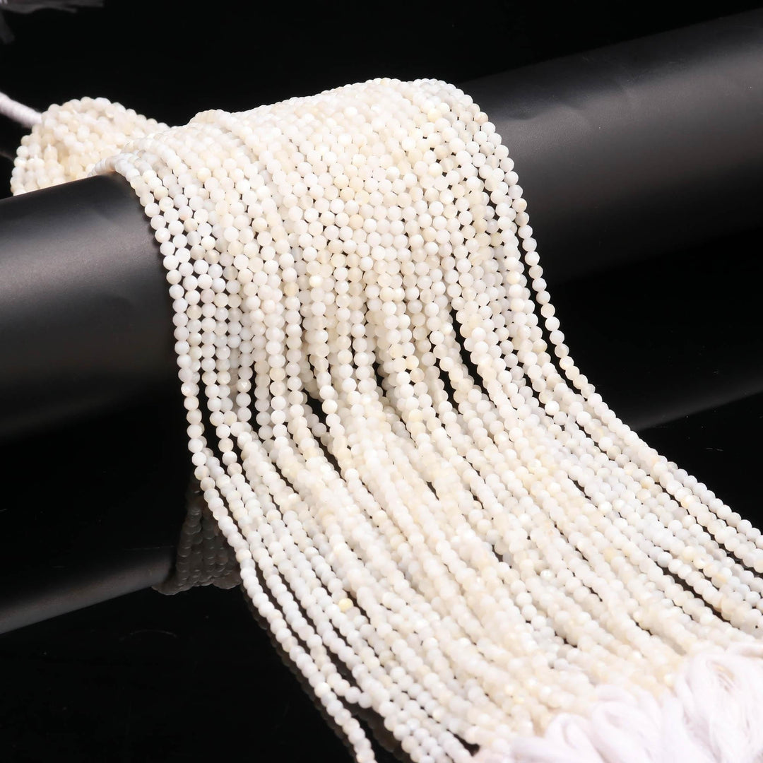 Mother Of Pearl Round Beads, Natural MOP Micro Faceted Round Beads, 3 MM Beads for Jewelry, 13 Inches, Wholesale Beads Necklace Making