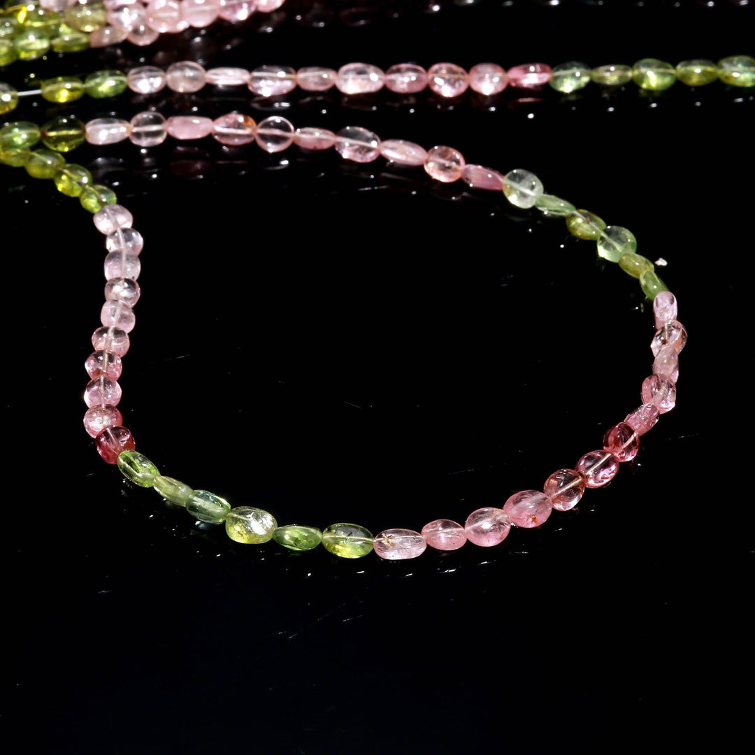 Natural Tourmaline Oval Shape Beads, Pink & Green Tourmaline Smooth Oval Shape Beads for Jewelry Making, Tourmaline Gemstones, 6-7 MM