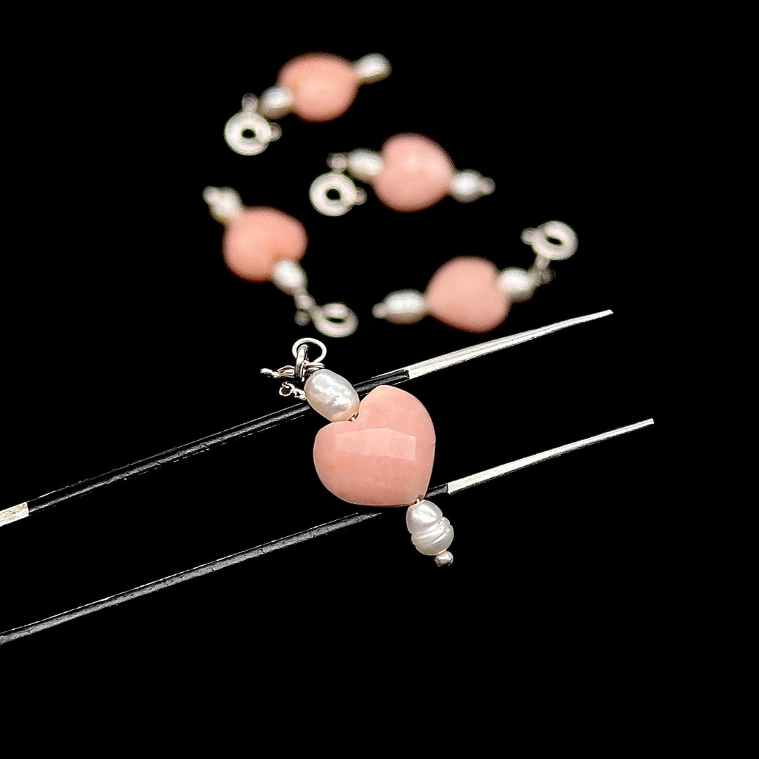 Fancy Pink Opal and Pearl Charms, Heart & Oval Pearl Silver Charms, Gemstone Beads, Craft Making, 925 Silver Charms, Wholesale Gemstone
