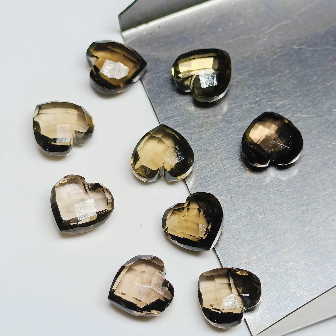 Smoky Quartz Heart Beads: Hand Carved Faceted Briolette, 8mm Gemstone