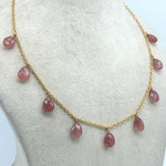 Load image into Gallery viewer, Amazing Pink Strawberry Pear Shape Beads Necklace, Faceted Drop Chain Necklace, Natural Gemstone Chain Jewelry, Necklace For Women's