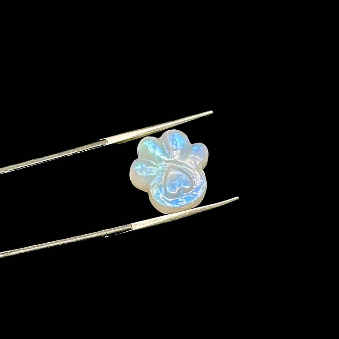 Tiny Rainbow Moonstone Dog Paw, AAA+ Gemstone Paw Carving, 13 MM Paw Charm, Flashy Dog Paws for Jewelry & Craft Making Gift For Animal Lover