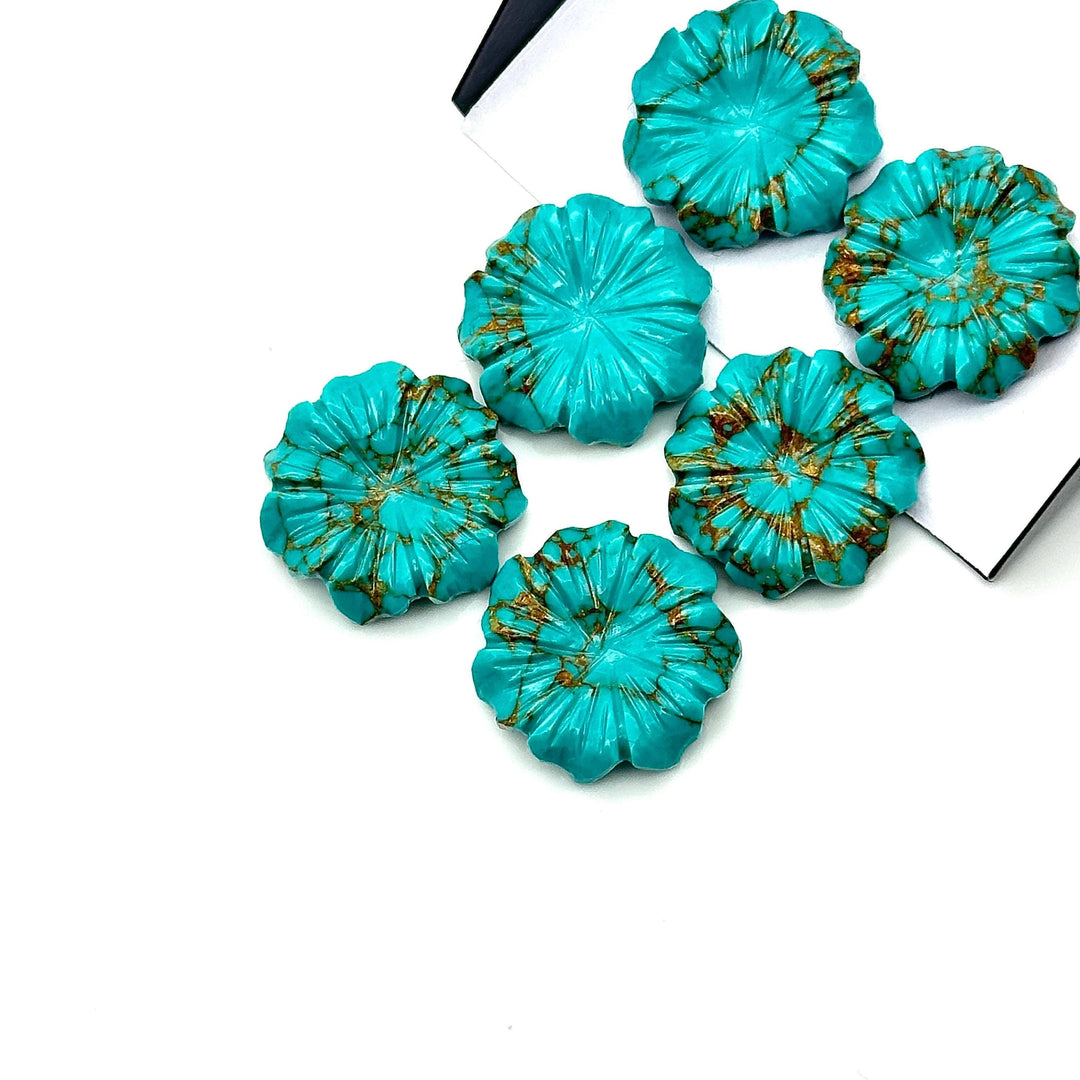 AAA Copper Turquoise Flower Shape Carving, Turquoise Hand Carved Flower for Jewelry Making, Crystal Flower Carving, 17 MM, Gemstone Flower
