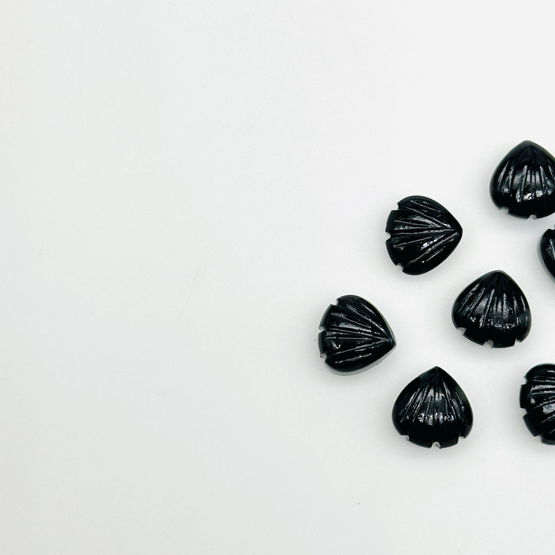 Natural Black Onyx Shell Beads, 8 MM Hand Carved Seashells, Tiny Carved Beads, Black Onyx Shell Charms, Jewelry & Craft Making Gemstones