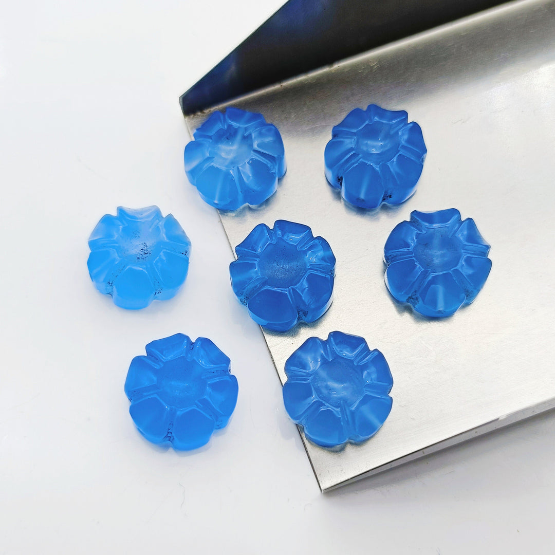 2,3,4,5 pcs 100% Natural Blue Chalcedony Flower Shape Carved Gemstone, Flower Shape Carving, Carved Gemstone For Jewlery 12 mm