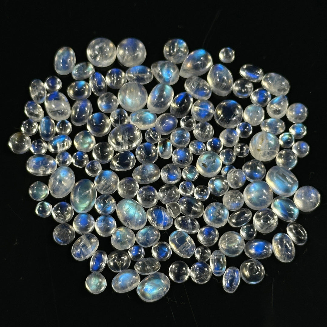 10 pcs Natural Rainbow Moonstone Smooth Mix Shape Cabochons, Blue Rainbow Moonstone Beads, Natural Blue Fire Loose Gemstone For Jewelry