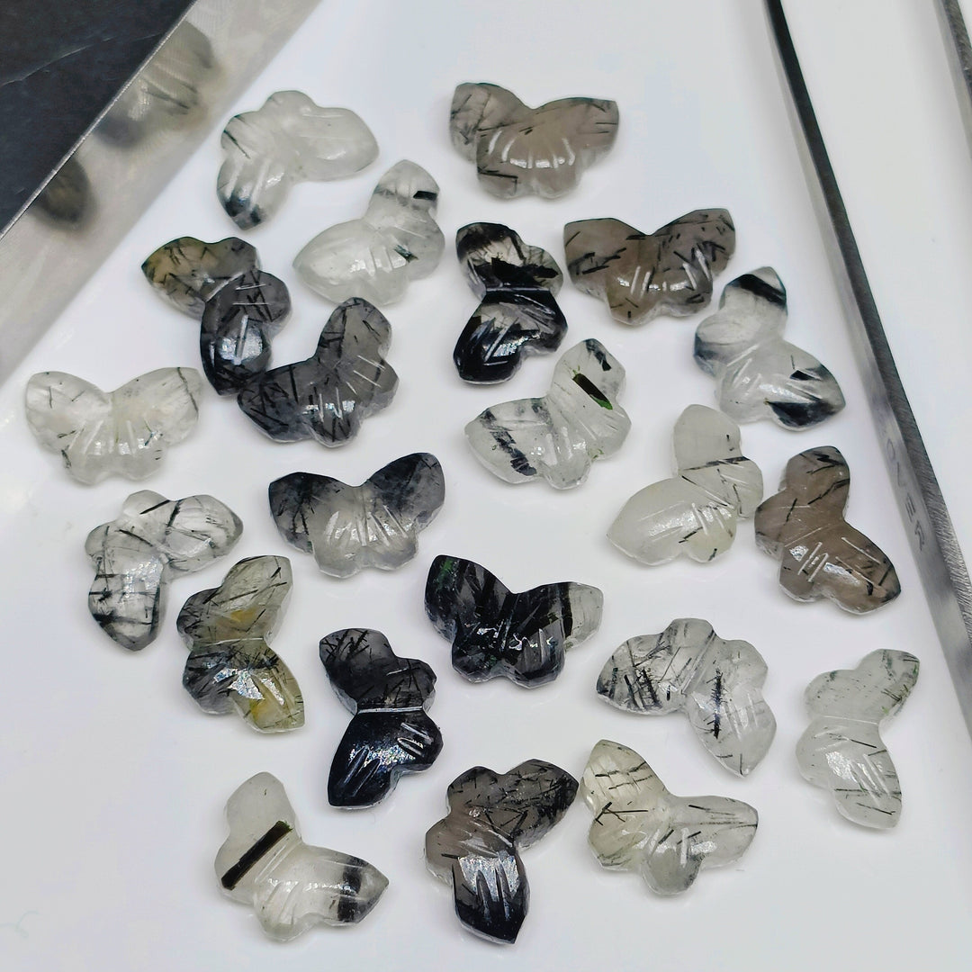 2,3,4,5,6 100% Natural black rutile Butterfly Shape Carving, Hand carved Butterfly shape Gemstone, carved Gemstone jewellery Making,12X7 mm