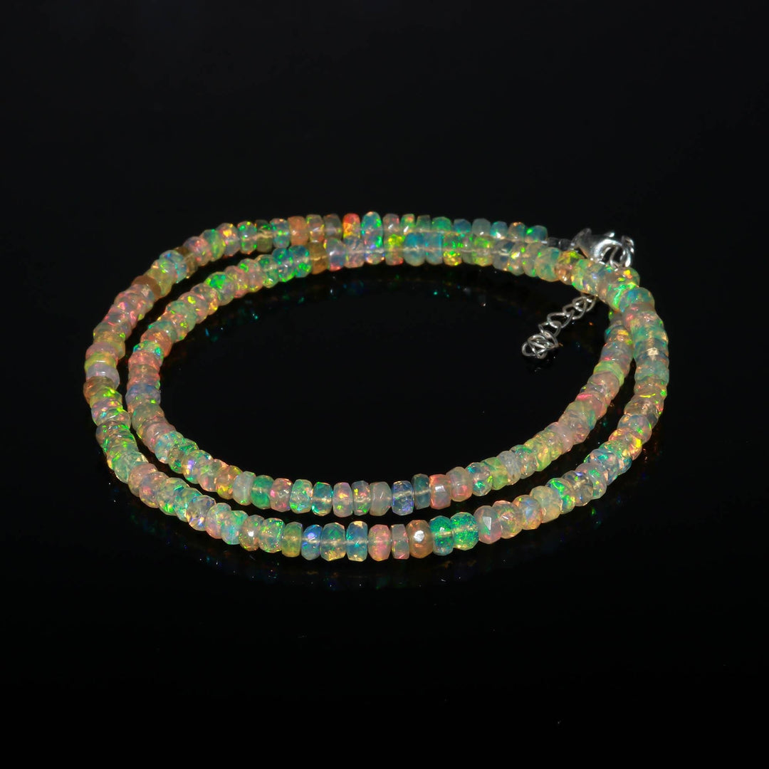 Yellow Ethiopian Opal Necklace, Natural Ethiopian Rondelle Beads Necklace, Faceted Beads Jewelry, 4 MM Beads, Gifts for Women, Gift for Her