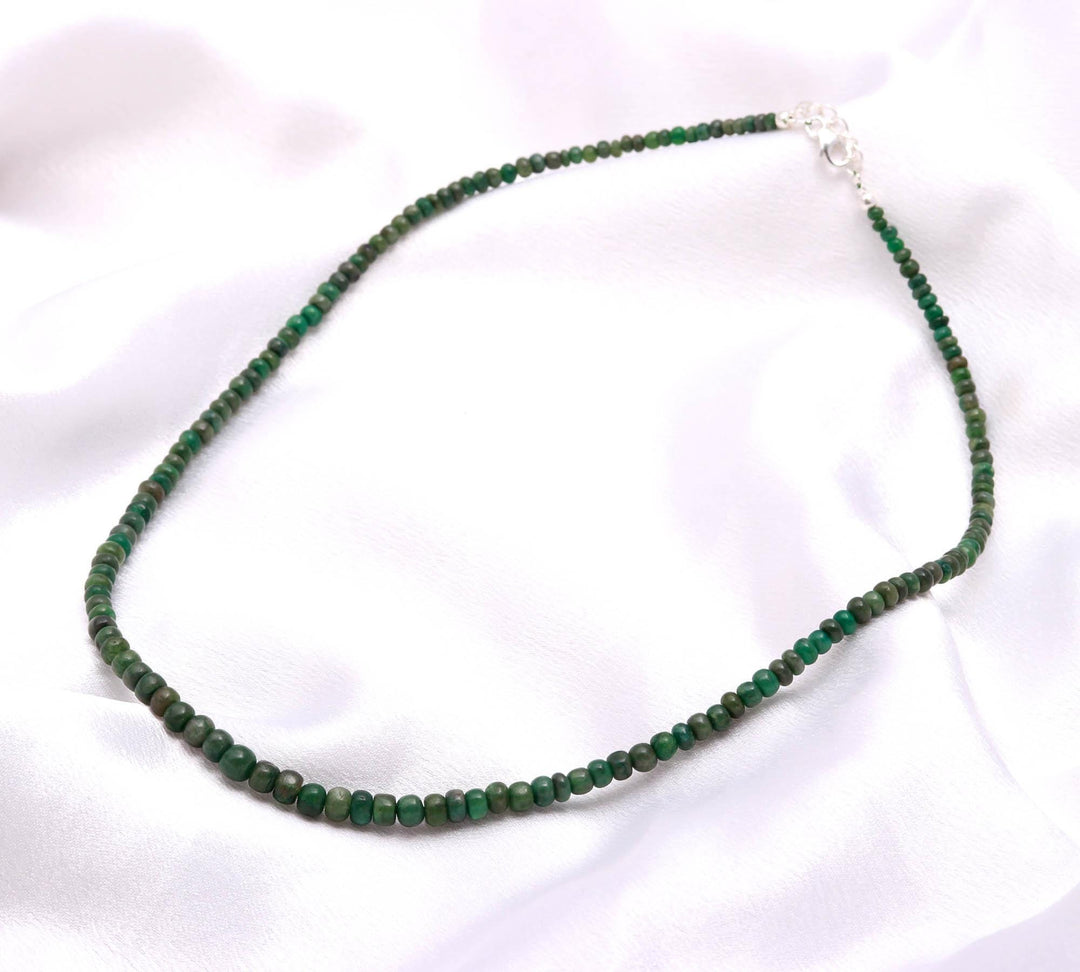 Beryl Emerald Beads Necklace, Green Emerald Beaded Gemstone Necklace, Sterling Silver Handmade Jewelry, Dyed Emerald Jewelry, Gift for Women