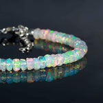 Load image into Gallery viewer, White Ethiopian Opal Beaded Bracelet, Flashy Faceted Rondelle Beads Bracelet, 4-4.5 MM Welo Opal Beads Bracelet For Women, Ethiopian Jewelry