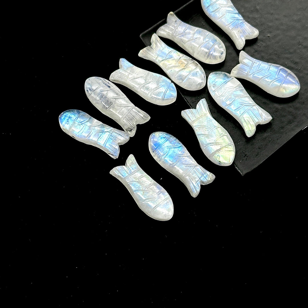 Rainbow Moonstone Fish Carving: Hand Carved Briolette Charm (8x20 MM