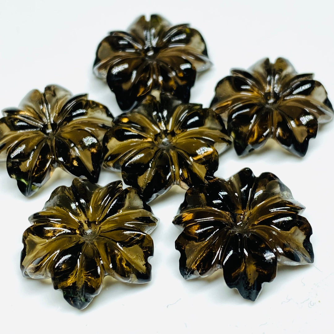 1,2,3,4,5,6 pcs 100% Natural Smokey Quartz Flower Shape Carved Gemstone, Flower Shape Carving, Carved Gemstone For Jewellery 19 mm