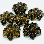 1,2,3,4,5,6 pcs 100% Natural Smokey Quartz Flower Shape Carved Gemstone, Flower Shape Carving, Carved Gemstone For Jewellery 19 mm
