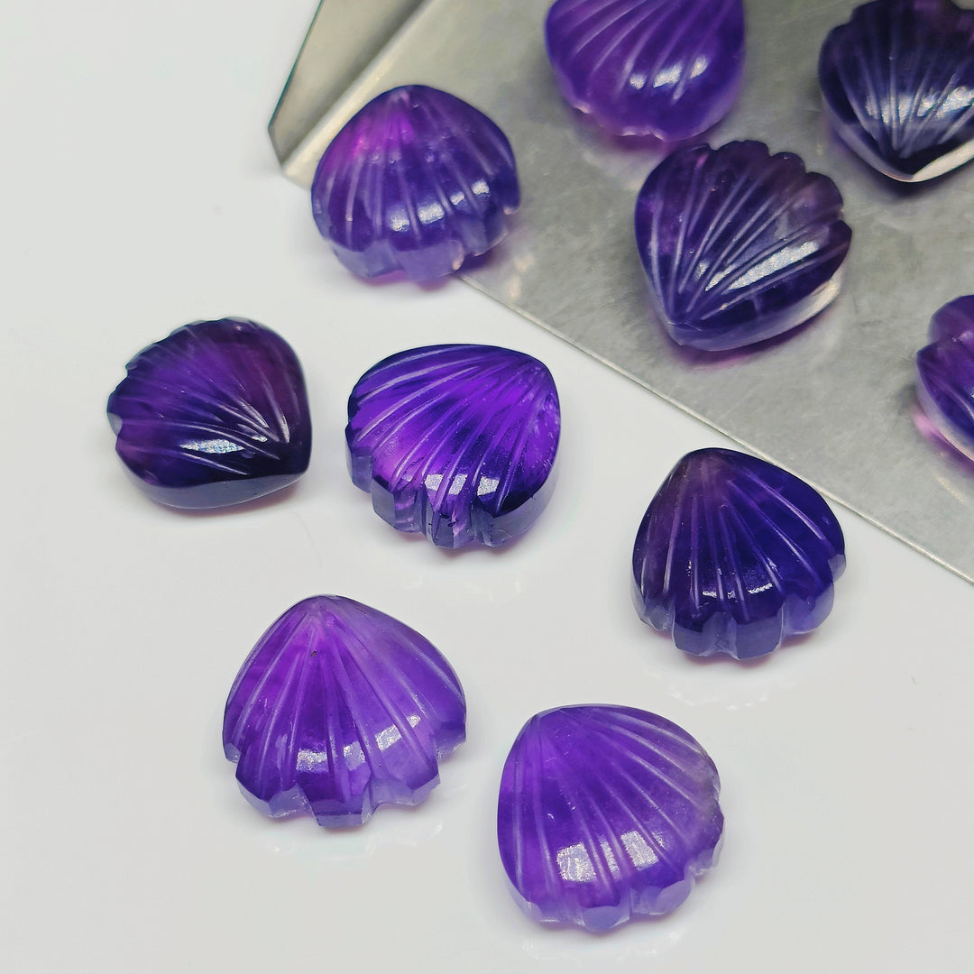 Natural Purple Amethyst Seashell Shape Briolette's, Hand Carved Shell Beads, 12 mm Shell Shape Gemstones For Jewelry Making, Shell Charms