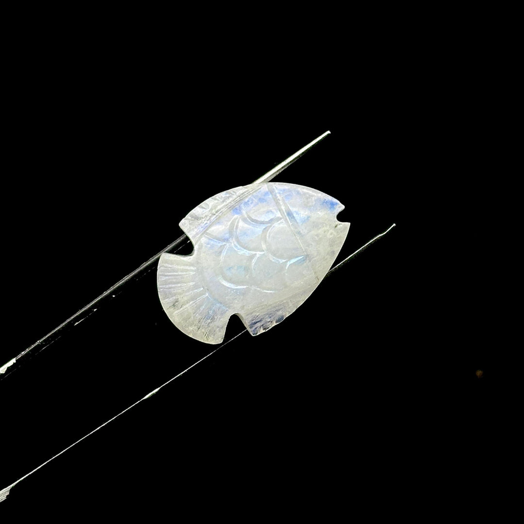 Carved Rainbow Moonstone Fish Beads: Handmade Gemstone Craft Supply