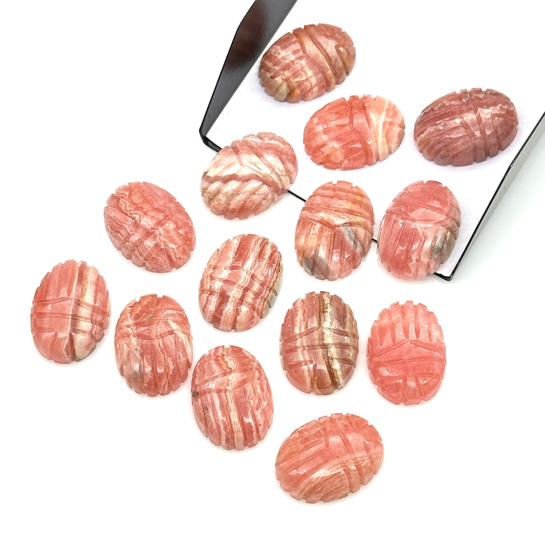 Natural Rhodochrosite Scarab Shape Beads, Beetle Face Gemstone Carving For Jewelry, Rhodochrosite Charm Beads, Animal Carving Beads 13X18 MM