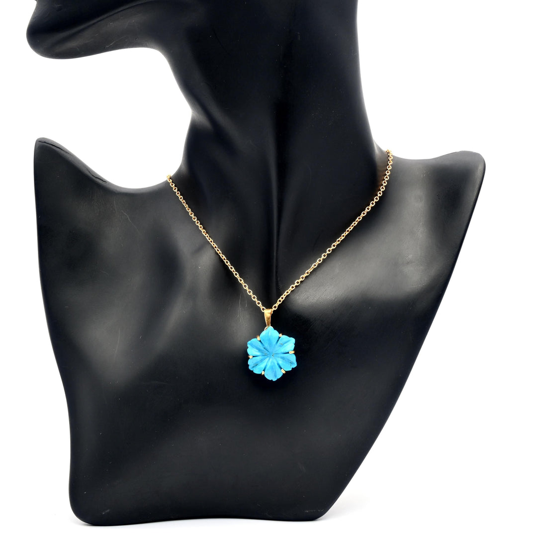 Carved Blue Turquoise Flower Pendant, AAA Turquoise Gemstone Necklace For Her, 19 mm Flower, Birthday Gift For Women, Blue Turquoise Flower