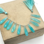 Load image into Gallery viewer, Aqua Chalcedony Teardrop Beads: Faceted Briolette Gemstone Pair (7x30 mm)