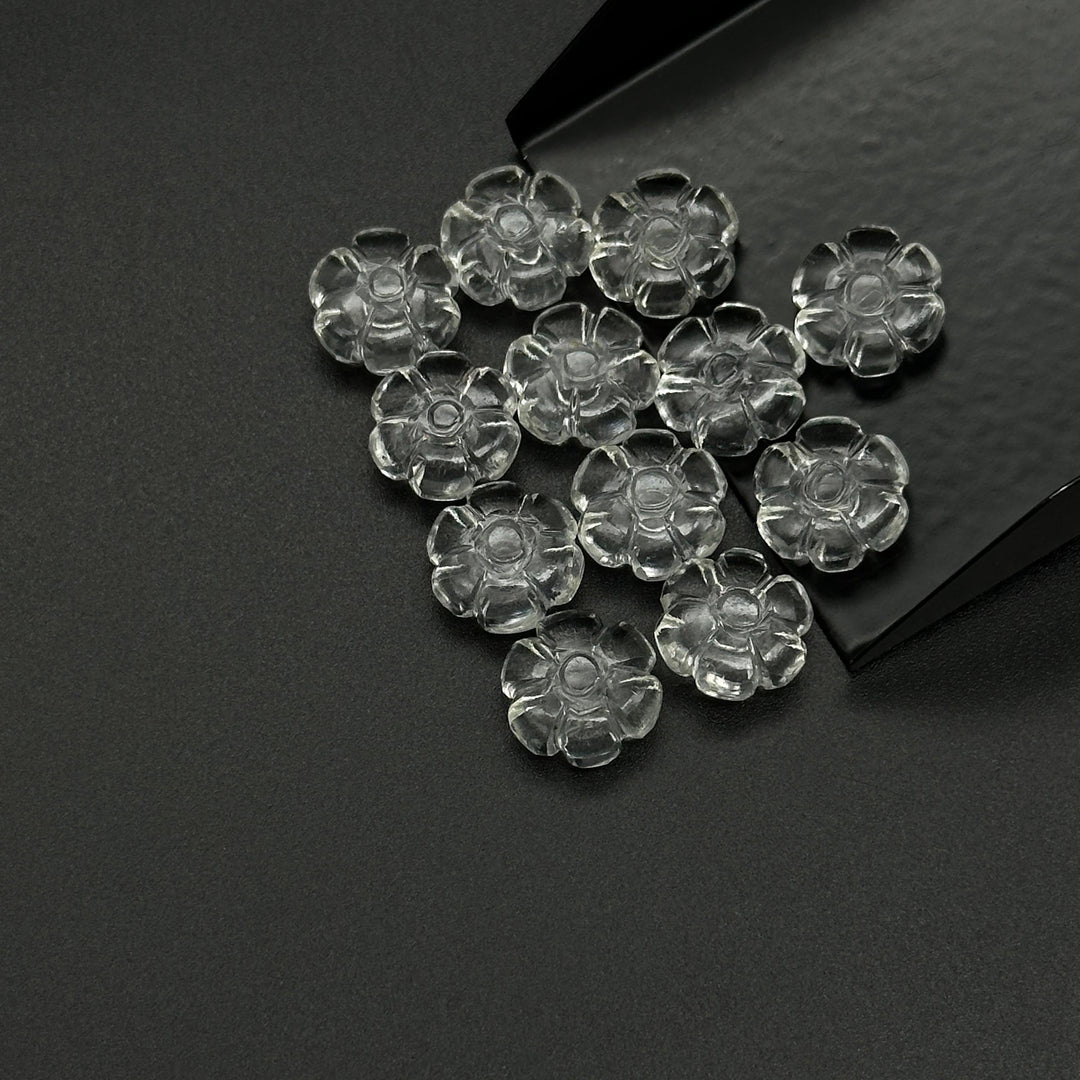 Natural cc Shape Beads, Clear Crystal Flower Shape Carving, Jewelry Making Loose Gemstone Charms, 12 MM, Carved Crystals