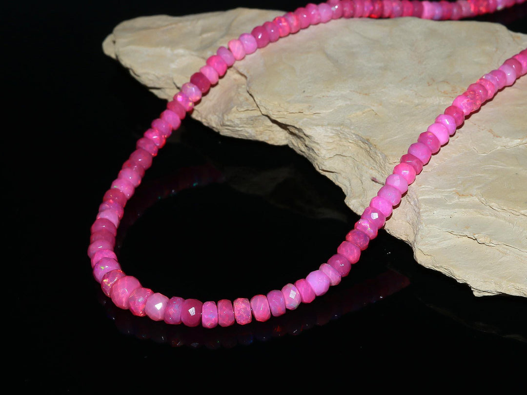 Flashy Pink Lavendar Ethiopian Opal Beads Necklace, Ethiopian Opal Faceted Rondelle Bead Necklace, 4 MM Welo Opal Rondelle, Bridesmaid Gifts