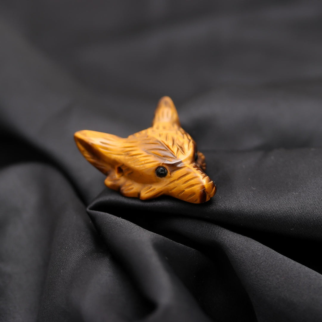 Natural Tiger Eye Fox Head Carving, Tiger Fox Crystal, Home Decor, Reiki Heal Gemstones, Jewelry Making Pendant Beads, Side Drill