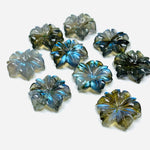 Load image into Gallery viewer, 1,2,3,4,5 100% Natural Labradorite Flower Shape Carved Gemstone, Flower Shape Carving, Carved Gemstone For Jewellery 19 mm