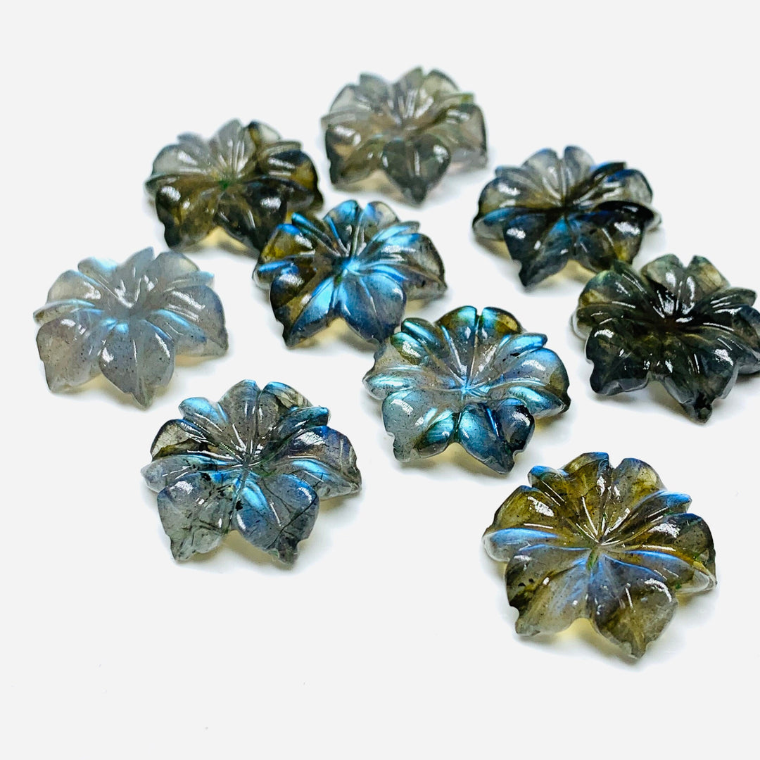 1,2,3,4,5 100% Natural Labradorite Flower Shape Carved Gemstone, Flower Shape Carving, Carved Gemstone For Jewellery 19 mm