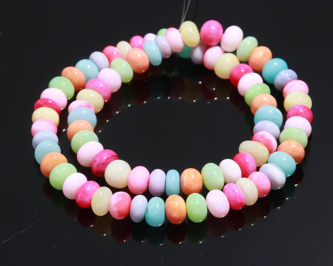 Colorful Multi Opal Smooth Rondelle Beads, Rainbow Opal Gemstone Beads, Dyed Opal Beads for Jewelry Making, 16 Inches, 7-9 MM