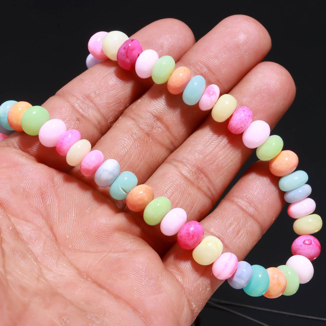 Colorful Multi Opal Smooth Rondelle Beads, Rainbow Opal Gemstone Beads, Dyed Opal Beads for Jewelry Making, 16 Inches, 7-9 MM