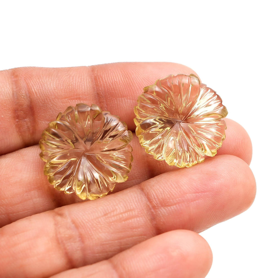 Natural Lemon Quartz Hand Carved Flower Shape Stone, Quartz Flower Beads for Jewelry Making 20 MM, Crystal Gifts Home Decor