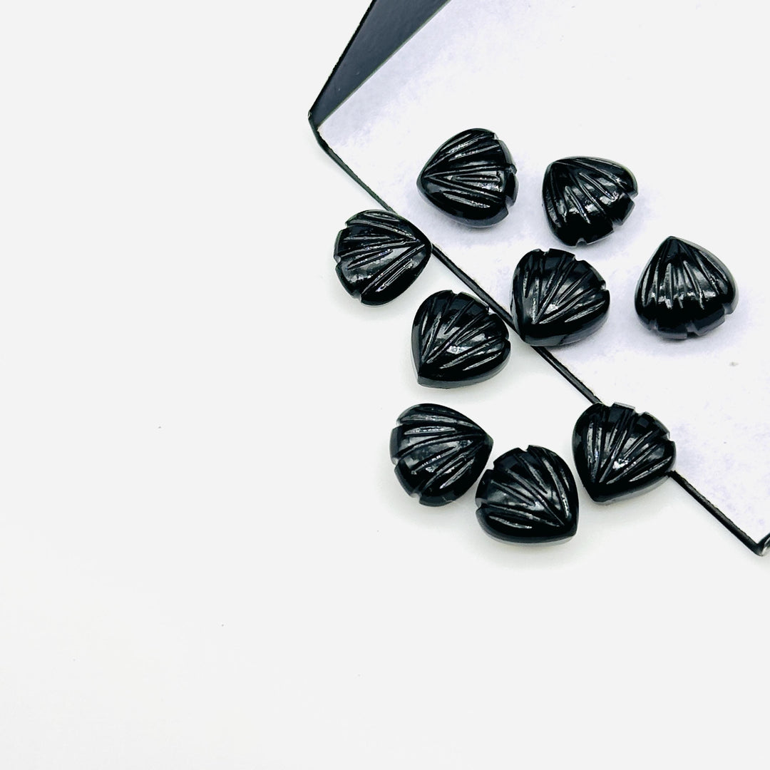 Natural Black Onyx Shell Beads, 8 MM Hand Carved Seashells, Tiny Carved Beads, Black Onyx Shell Charms, Jewelry & Craft Making Gemstones