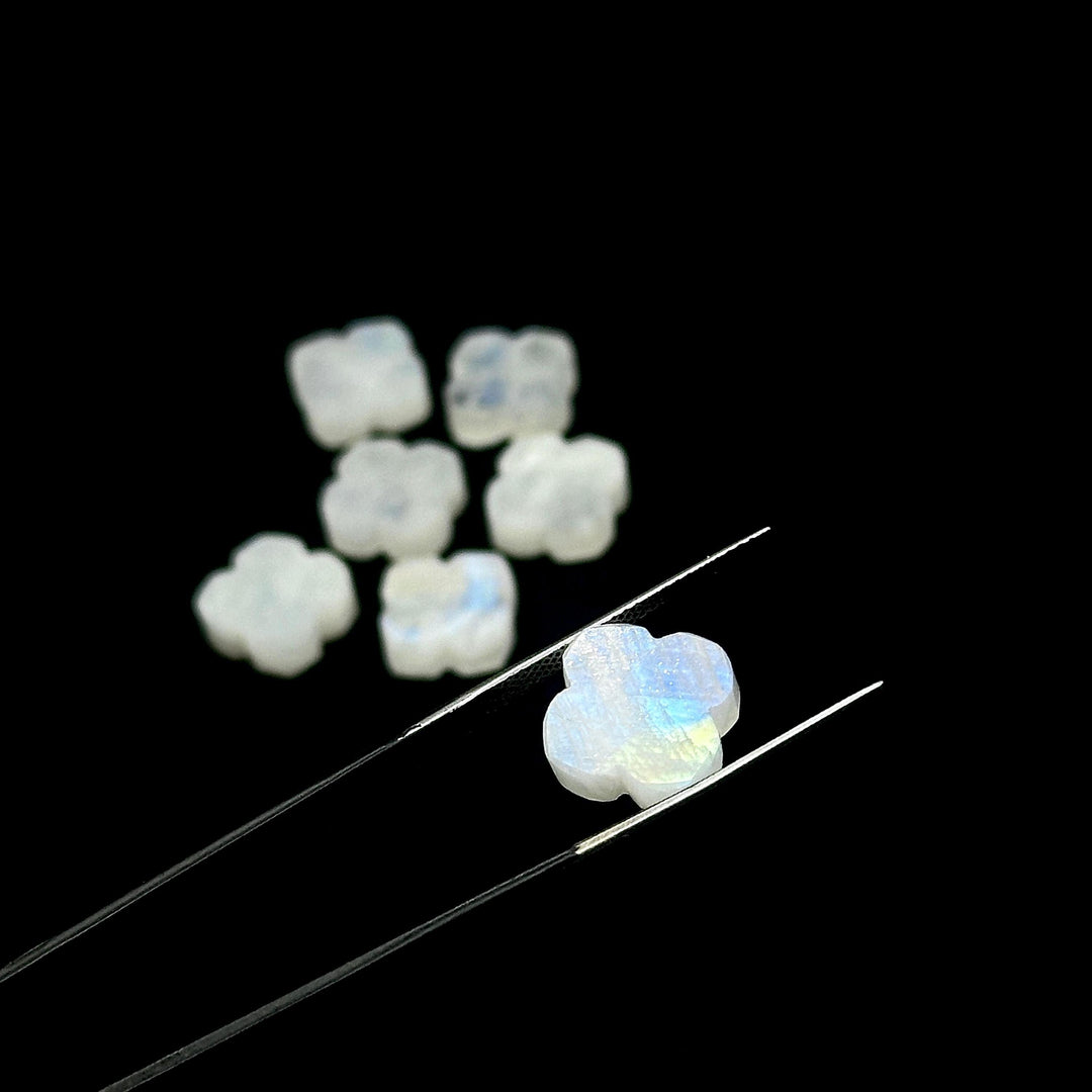 Natural Rainbow Moonstone Clover Shape Beads, AAA Moonstone Four Leaf Clover Shape Gemstone, Loose Wholesale Beads for Jewelry, 12 MM