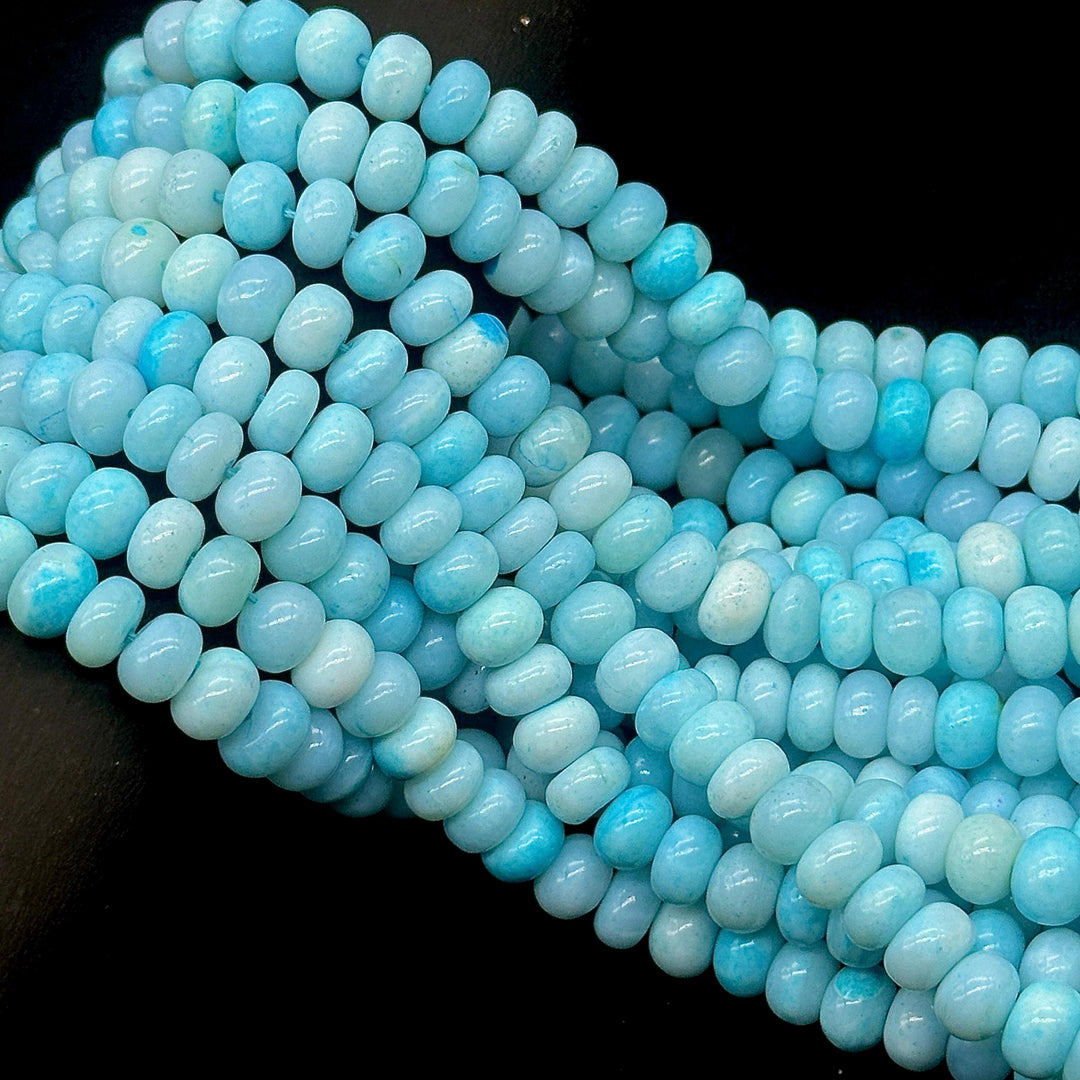 Blue Opal Smooth Rondelle Beads, Blue Color Opal Beads for Jewelry Making, Wholesale Loose Opal Beads, 8 MM Sea Blue Opal for Craft Making