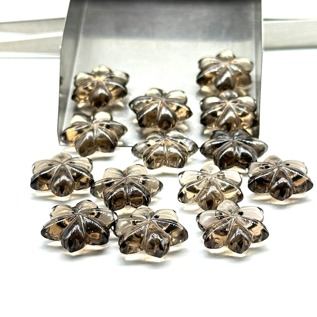 Natural Smoky Quartz Flower Shape Carved Gemstone, Flower Shape Carving Loose Gemstone Beads, 15mm Fancy Shape Hand Carved Beads for Jewlery