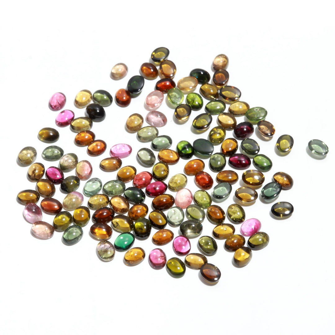 AAA Tourmaline Oval Shape Cabochons, 5 Pcs Multi Tourmaline Oval Shape Smooth Beads for Jewelry Making, Tourmaline Gemstones, 8 MM