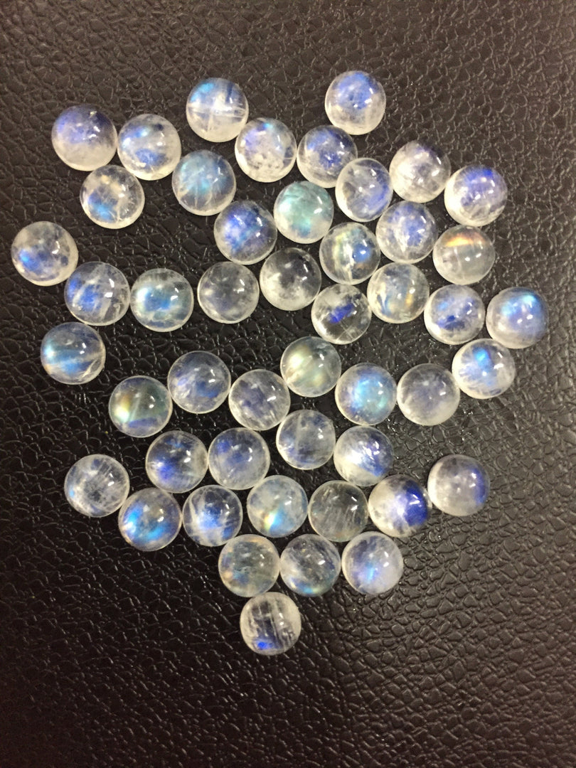 50 pcs AAA quality 100% natural blue flashy rainbow moonstone cabochon blue fire moonstone cabs loose gemstone lot for jewelry 6mm