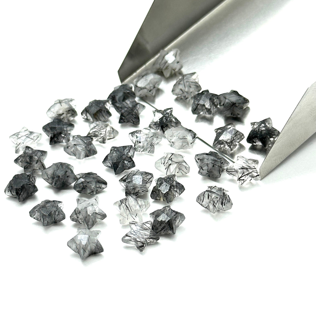 Super Cute Natural Black Rutile Star, Faceted Stars Shape Beads, Jewelry Making Loose Gemstone, Faceted Hand Carved Gemstone, 8 mm