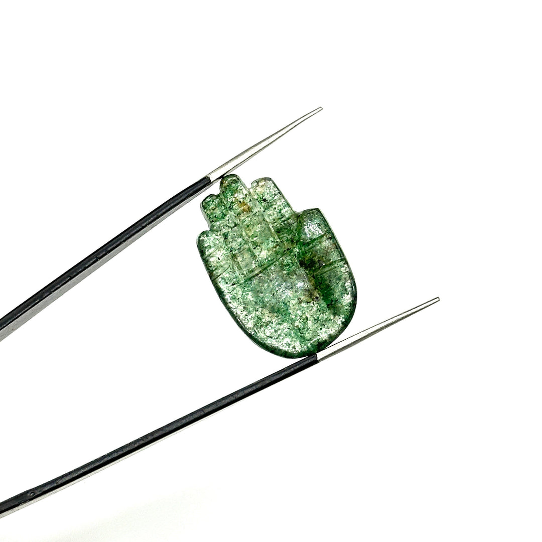 Natural Green Strawberry Hamsa Shape Carved Stone, 25 MM Palm Shape Gemstone, Green Strawberry Charms, Jewelry Making Hamsa Charm Beads