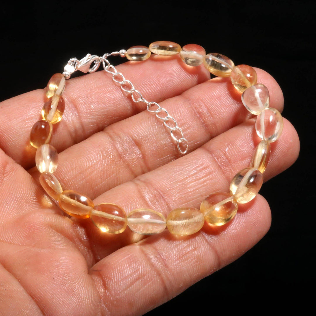 Natural Citrine Smooth Tumble Beads Bracelet, Yellow Citrine Nuggets Shape Beads Bracelet, Jewelry Gifts, November Birthstone Gifts