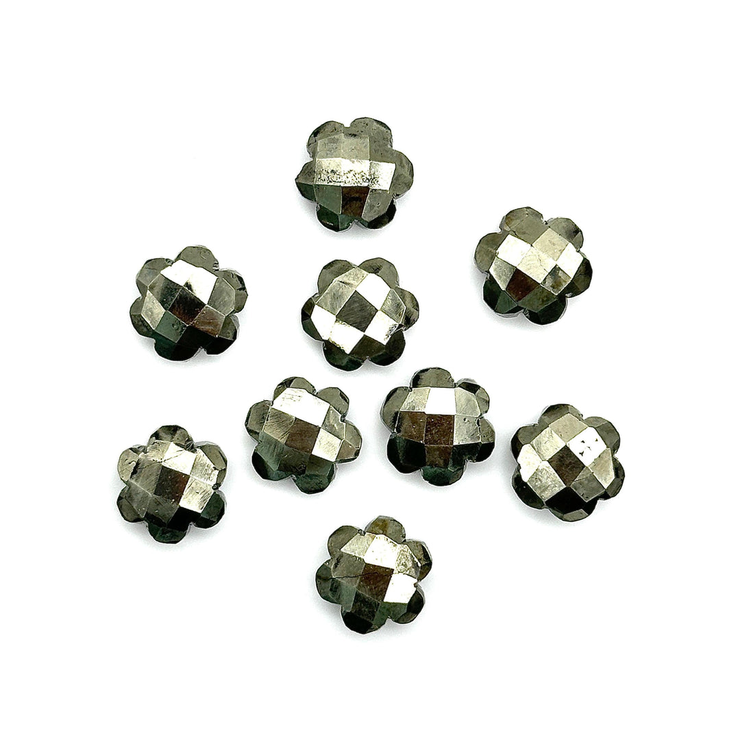 Natural Pyrite Hand Carved Flower Shape Beads, Faceted Pyrite Flower Shape Briolettes, Jewelry Making Gemstone Flower Chams 10 MM