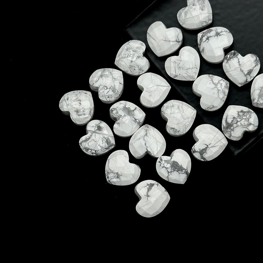 White Howlite Heart Shape Briolette's, Howlite Faceted Heart Shape Beads, Hand Carved Gemstone, Jewelry Making Charms, 10 MM