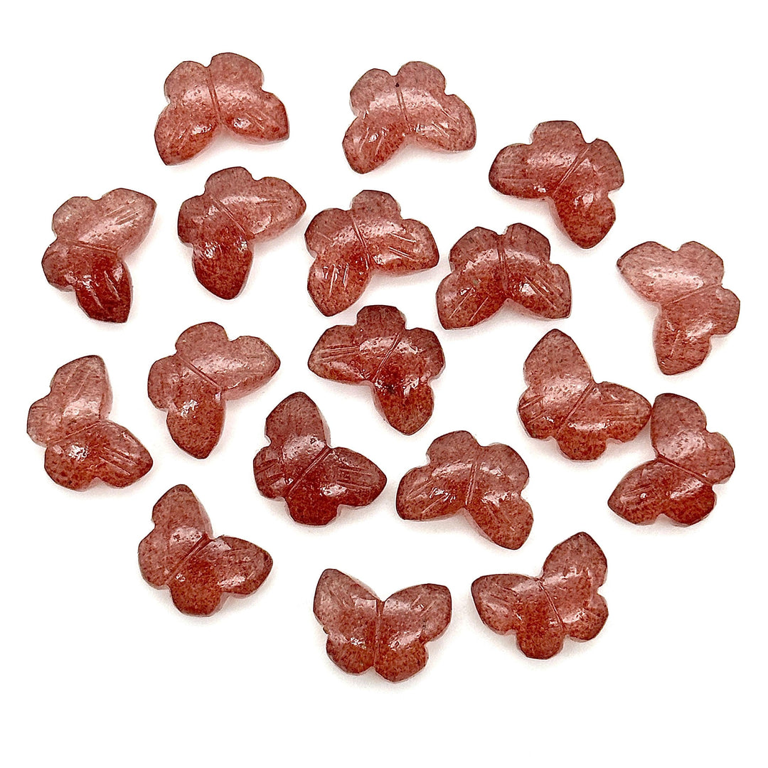 Pretty Pink Strawberry Butterfly Shape Beads, Strawberry Hand Carved Butterfly Briolettes, Gemstone Carvings, 13 MM, Loose Butterfly Charms