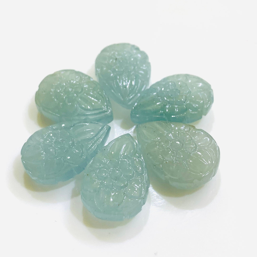 1,2,3,4,5,6 pcs 100% Natural Aquamarine Pear Shape Carved Gemstone, Pear Shape Carving, Carved Gemstone For Jewellery 17.7X12.4 mm
