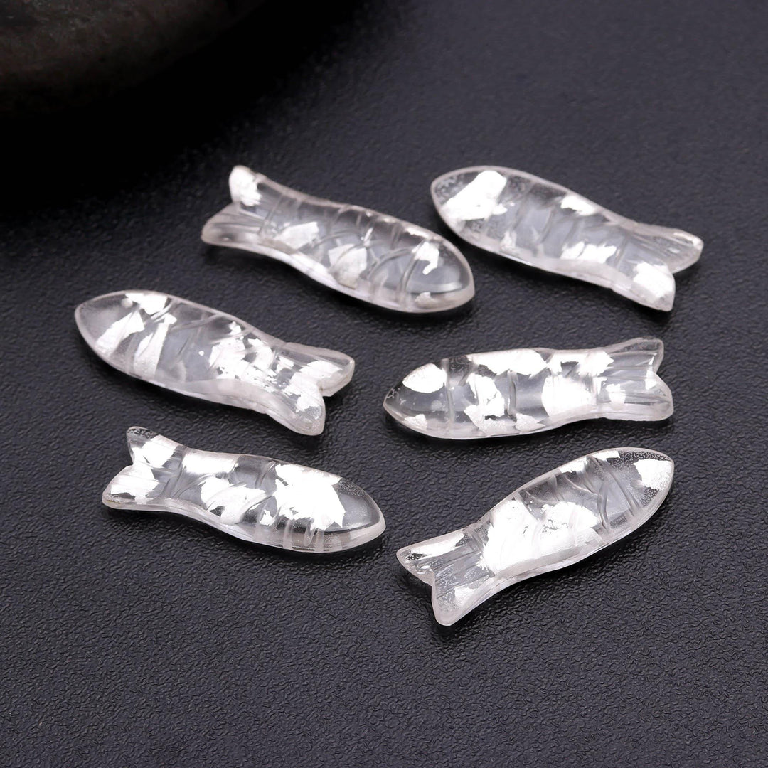 Natural Crystal Quartz Doublet Fish Carving Beads, Silver Shine Crystal Doublet Fish Gemstone, 30 MM