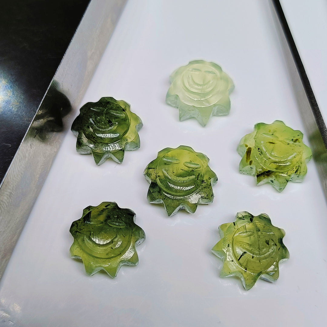 Natural Prehnite Sunflower Shape Carved Gemstone, Loose Gemstone, Fancy Shape Carving Loose Gemstone Beads for Jewlery, 12 MM Prehnite Beads