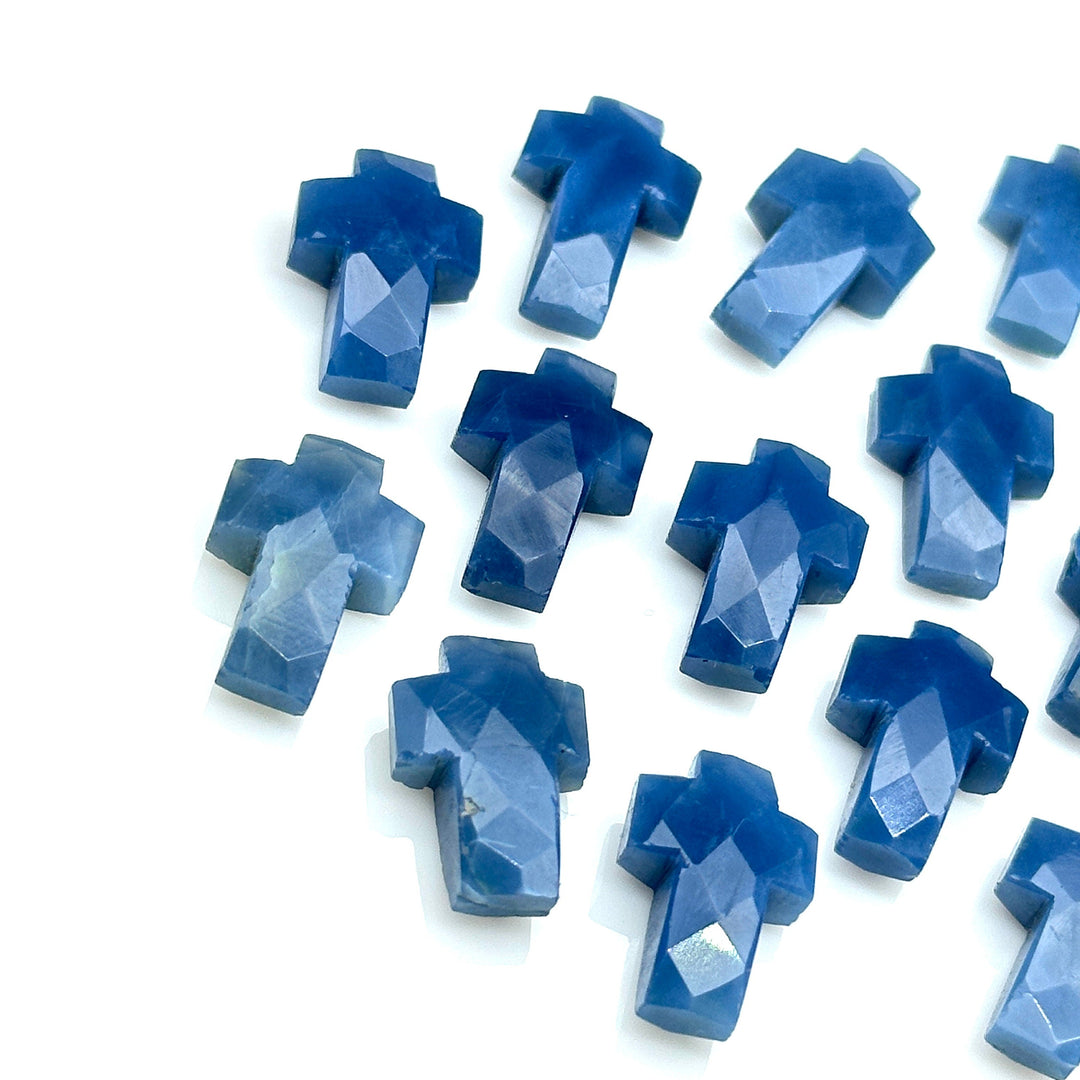 Faceted Blue Opal Cross Beads: Natural Gemstone Charms (15mm)