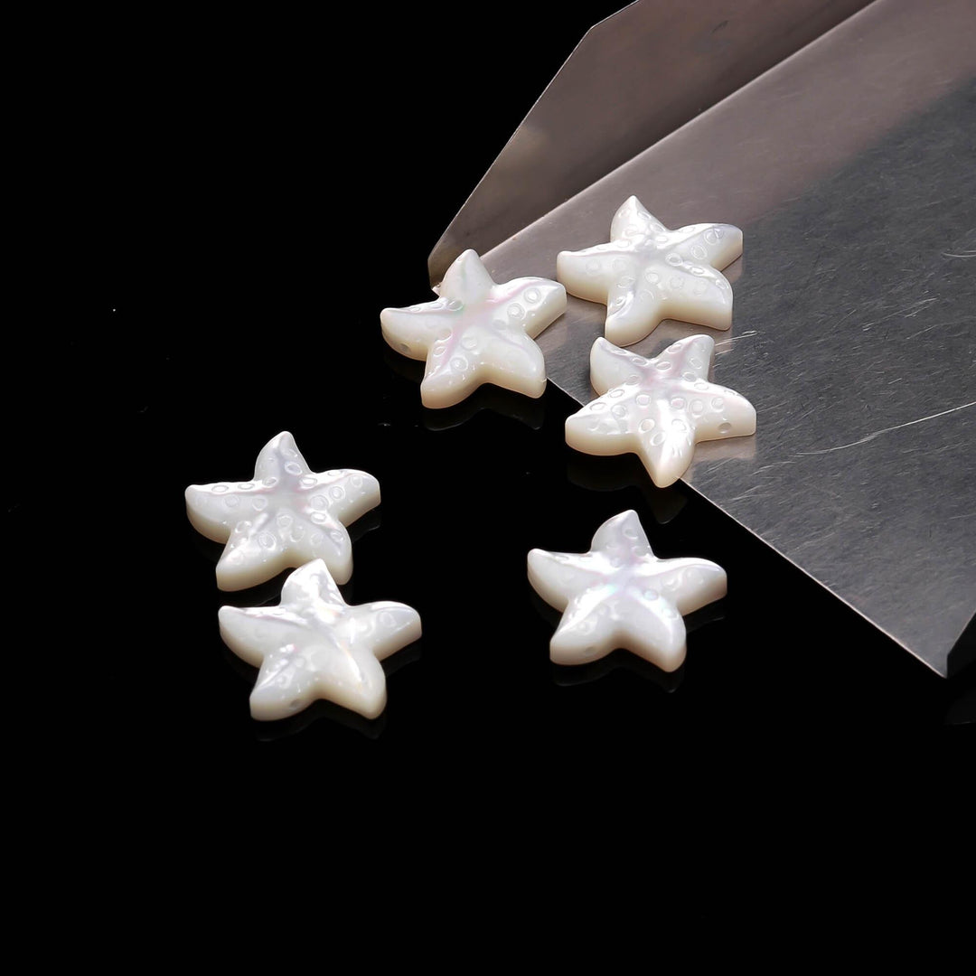 Carved Mother of Pearl Starfish Beads, Luster White Pearl Carvings 15mm
